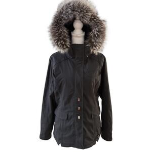 NILS Ladies Ski Jacket Black Genuine Fox Fur Trim 12